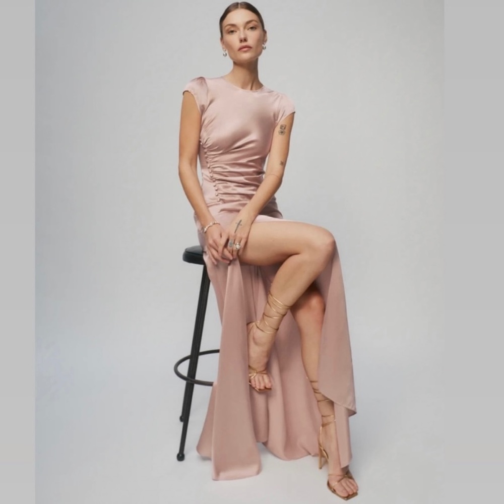 New Reformation Birch Dress 100% Silk Blush Pink 8
